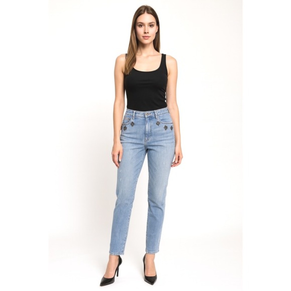LOFT Relaxed Skinny Jeans 30 10‎ Blue Embellished Distressed Denim Urban 67-24